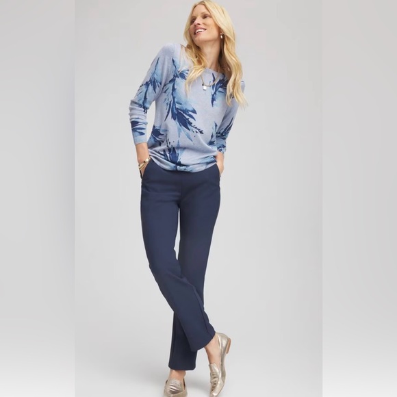 Chicos Navy Blue Women's pull on knit Pants Hollywood waist size 10 Chico 1.5 - Picture 1 of 12